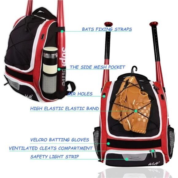 Youth Baseball Bag Bat Backpack for Baseball, T-Ball & Softball Equipment & Gear - Picture 4 of 7